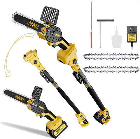 2 - in - 1 Mini Chainsaw & Cordless 6 Inch Pole Saw,21V 3Ah Battery Powered Brushless Electric Rotatable Pole Saw 15 - Foot Max Reach & Multi - Angle for Tree Branches Pruning, Wood Cutting - with | Sold by Uncle Wiener's Wholesale