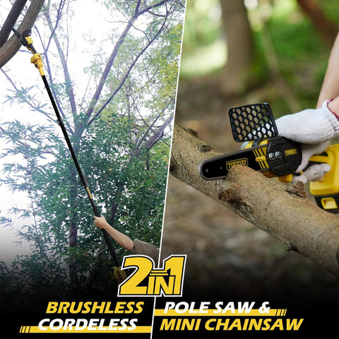 2 - in - 1 Mini Chainsaw & Cordless 6 Inch Pole Saw,21V 3Ah Battery Powered Brushless Electric Rotatable Pole Saw 15 - Foot Max Reach & Multi - Angle for Tree Branches Pruning, Wood Cutting - with | Sold by Uncle Wiener's Wholesale