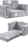 2 - in - 1 Toddler Chair Plush Kids Couch – Washable Cover, Glow in the Dark, Fold - Out Sofa with Handle & Storage Pocket – SKU 3848511 - with | Sold by Uncle Wiener's Wholesale