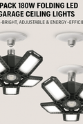 2-Pack 180W folding LED garage ceiling lights with adjustable panels