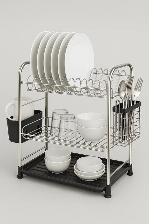 2 - Tier Dish Drying Rack with Drainboard and Cup Holder – Rustproof Kitchen Organizer | S1315 - with | Sold by Uncle Wiener's Wholesale