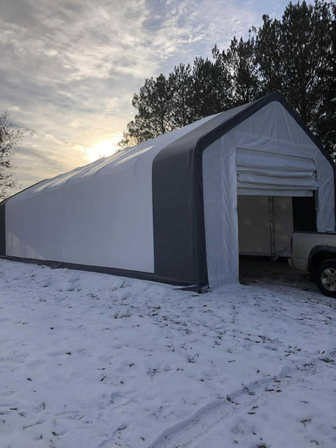 20' Double Truss Fabric Shelter – Heavy - Duty PVC Industrial Storage Tent - Portable Double Truss Storage Shelter with REPLACMEMT MAIN BODY COVER 20X56 14.5 OZ PVC | Sold by Uncle Wiener's Wholesale