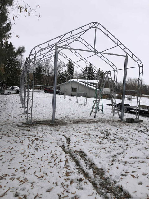 20' Double Truss Fabric Shelter – Heavy - Duty PVC Industrial Storage Tent - Portable Double Truss Storage Shelter with REPLACMEMT MAIN BODY COVER 20X56 14.5 OZ PVC | Sold by Uncle Wiener's Wholesale