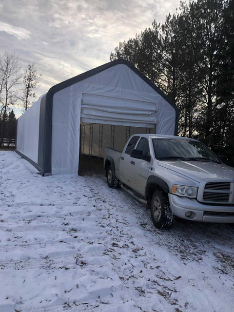 20' Double Truss Fabric Shelter – Heavy - Duty PVC Industrial Storage Tent - Portable Double Truss Storage Shelter with REPLACMEMT MAIN BODY COVER 20X56 14.5 OZ PVC | Sold by Uncle Wiener's Wholesale