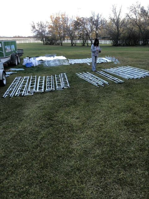 20' Double Truss Fabric Shelter – Heavy - Duty PVC Industrial Storage Tent - Portable Double Truss Storage Shelter with REPLACMEMT MAIN BODY COVER 20X56 14.5 OZ PVC | Sold by Uncle Wiener's Wholesale