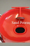 Red 20-gallon portable sandblasting tank with hose, wheels, and blasting accessories for rust and paint removal
