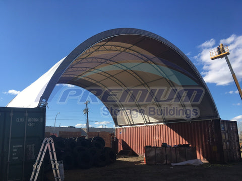 20x20, 20x40, 40x40 Truss Fabric Storage Buildings – Heavy - Duty Weatherproof Shelters - Container Storage Building with 40x40 Double Truss 14.5 oz PVC | Sold by Uncle Wiener's Wholesale
