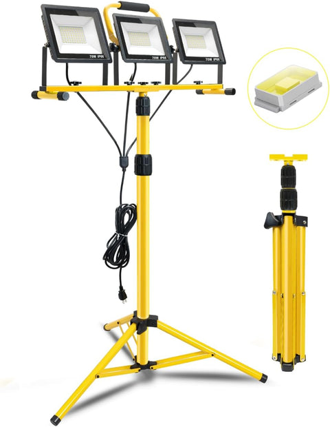 21000Lumen LED Work Lights with Stand: 3 Head Portable Work Light with Individual Switch - IP66 Waterproof Tripod Worklight with 16.4FT Cord for Workshop Garage Construction Site Outdoor Lighting - with | Sold by Uncle Wiener's Wholesale