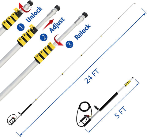 24 ft Telescoping Pressure Washer Wand Kit – Brush Head, Gutter Cleaner, 7 Nozzles – PWTW - with | Sold by Uncle Wiener's Wholesale