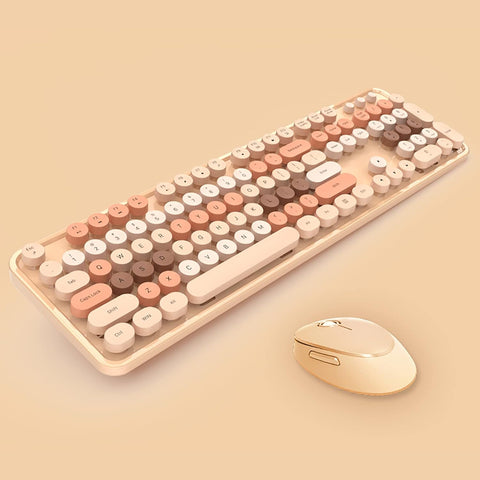 2.4G Full - Size Wireless Keyboard and Mouse Combo, Multi - Color Typewriter Style Round Keycap, Cute Candy Colors, Compatible with Notebook, PC (104 Keys,Milk Tea) - with | Sold by Uncle Wiener's Wholesale