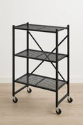 3 - Tier Rolling Kitchen Storage Rack – Foldable Black Metal Shelf Organizer | SKU: AMMTR3 - with | Sold by Uncle Wiener's Wholesale