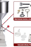 Manual Liquid Filling Machine Front View

Stainless Steel Hopper Tank

Liquid Bottle Filler with Piston Nozzle

Commercial Hand-Operated Filler for Cosmetics

Juice and Water Bottle Filling Machine in Use