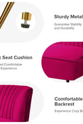 Fuchsia velvet loveseat with tufted back and gold legs in modern decor.
Ivory armless loveseat sofa with mid-century design in studio setup.
Tan velvet 2-seater with flared gold legs styled against a neutral wall.
Close-up of plush velvet texture and fluted backrest detail.
Color swatches displaying Fuchsia, Pink, Ivory, and Tan options.