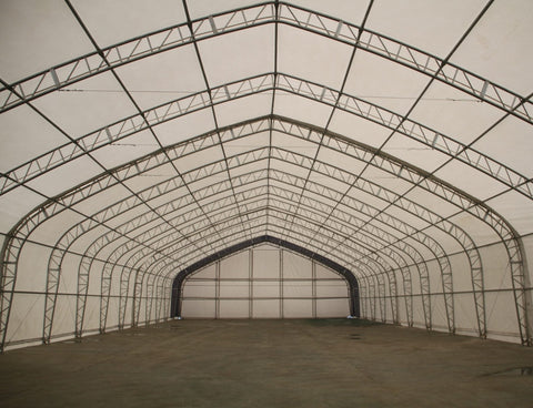 50′ WIDE DOUBLE TRUSS STORAGE BUILDINGS - with Standard 50X80X23 26.5 Oz PVC Cover | Sold by Uncle Wiener's Wholesale