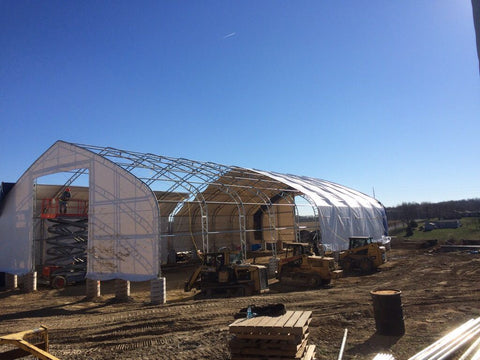 50′ WIDE DOUBLE TRUSS STORAGE BUILDINGS - with Standard 50X80X23 26.5 Oz PVC Cover | Sold by Uncle Wiener's Wholesale