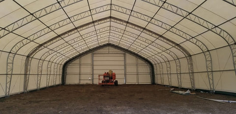 50′ WIDE DOUBLE TRUSS STORAGE BUILDINGS - with Standard 50X80X23 26.5 Oz PVC Cover | Sold by Uncle Wiener's Wholesale
