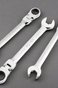12-piece chrome folding ratchet wrench set with case
Compact ratchet wrench set with metric and SAE tools
Heavy-duty chrome-plated ratcheting wrenches
Silver mechanic wrench kit in a foldable organizer