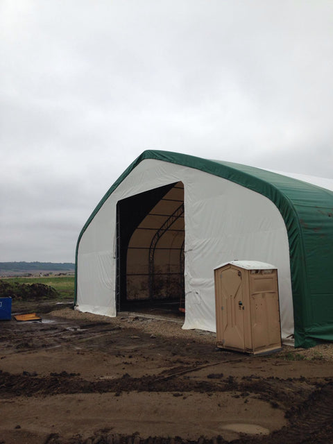 60′ WIDE DOUBLE TRUSS STORAGE BUILDINGS - with Standard 60X100X25 26.5 OZ PVC Cover | Sold by Uncle Wiener's Wholesale