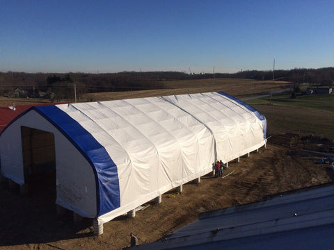 60′ WIDE DOUBLE TRUSS STORAGE BUILDINGS - with Standard 60X100X25 26.5 OZ PVC Cover | Sold by Uncle Wiener's Wholesale
