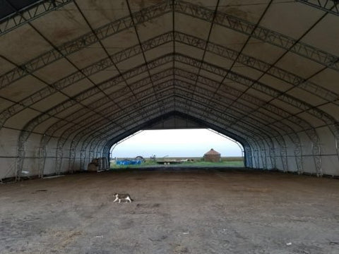 70′ WIDE DOUBLE TRUSS STORAGE BUILDINGS - with Standard 70X150X28 26.5 OZ PVC Cover | Sold by Uncle Wiener's Wholesale