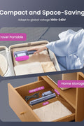 Dual Voltage Travel Steamer for Clothes – Purple
Steamer and Iron Combo with 90° Handle
Compact Steamer on Luggage – Ideal for Travel
Steamer in Use on Garment
120ml Detachable Water Tank and Heat Panel Close-up