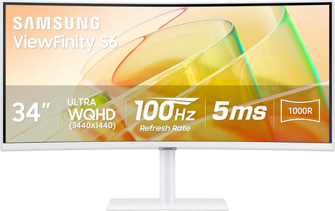 SAMSUNG 34” ViewFinity S6 S65TC Series Ultra WQHD White Curved Monitor, 100Hz, Ergonomic Design, Intelligent Eye Care- (LS34C650TANXGO) [Canada Version]
