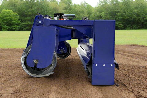 72" hydraulic soil conditioner attachment on a skid steer
Remote-controlled drum system with carbide teeth
Side view of skid steer soil conditioner in action
Soil prep tool for seedbeds and landscaping
Durable construction of 72-inch soil conditioner