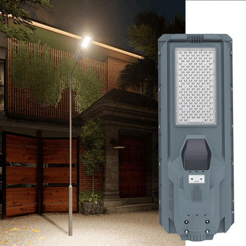800W All - in - One Solar LED Street Light with Arm & Bracket – Motion Sensor, Remote, 3000 Lumens, IP65 Outdoor Light QYJM03800 - with | Sold by Uncle Wiener's Wholesale
