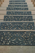 Black anti-slip rubber stair mats on outdoor steps
Close-up of grillwork pattern on rubber stair tread
Set of 4 durable black stair mats for front steps
Rubber stair mats for outdoor use in various settings
Easy-to-clean open design rubber stair treads