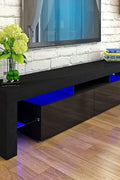 High Gloss White LED TV Stand with Remote Lighting and Storage Shelves for Modern Living Rooms