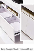 High Gloss White LED TV Stand with Remote Lighting and Storage Shelves for Modern Living Rooms