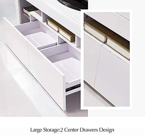 High Gloss White LED TV Stand with Remote Lighting and Storage Shelves for Modern Living Rooms