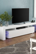 High Gloss White LED TV Stand with Remote Lighting and Storage Shelves for Modern Living Rooms