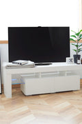 High Gloss White LED TV Stand with Remote Lighting and Storage Shelves for Modern Living Rooms