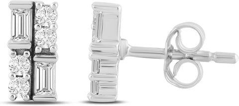 Amazon Essentials White 10K Gold 0.25 cttw Round and Baguette Diamonds Stud Earrings - with | Sold by Uncle Wiener's Wholesale