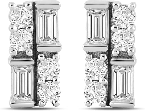 Amazon Essentials White 10K Gold 0.25 cttw Round and Baguette Diamonds Stud Earrings - with | Sold by Uncle Wiener's Wholesale