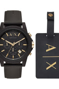 A|X Armani Exchange Men's Chronograph Black Silicone Strap Watch 45mm Gift Set - Black - with Black | Sold by Uncle Wiener's Wholesale
