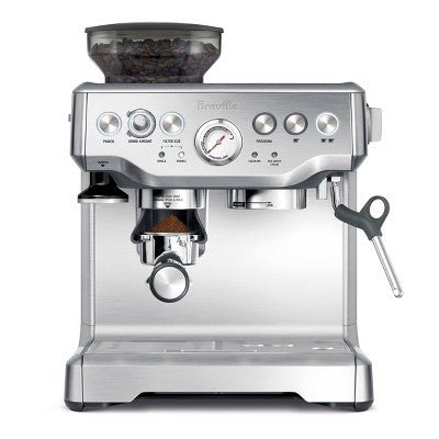 Breville Stainless Steel Barista Express Espresso Machine Light Silver BES870XL: 15 Bars Pressure, Milk Frother, Grinder - with Dimensions (Overall): 15.9 Inches (H) x 12.5 Inches (W) x 13.8 Inches (D) | Sold by Uncle Wiener's Wholesale