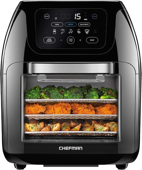 CHEFMAN Multifunctional Digital AirFryer+ Rotisserie,Dehydrator, Convection Oven17 Touch Screen Presets Fry,Roast,Dehydrate, Bake, XL 10L Family Size,Auto Shutoff,Large Easy - View Window Black,10 Quart - with | Sold by Uncle Wiener's Wholesale