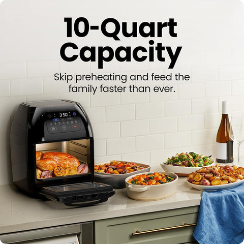 CHEFMAN Multifunctional Digital AirFryer+ Rotisserie,Dehydrator, Convection Oven17 Touch Screen Presets Fry,Roast,Dehydrate, Bake, XL 10L Family Size,Auto Shutoff,Large Easy - View Window Black,10 Quart - with | Sold by Uncle Wiener's Wholesale