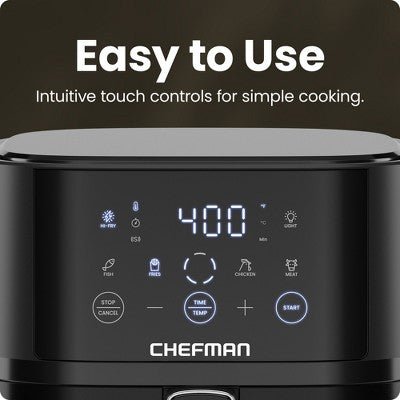 Chefman TurboFry Touch 4 - Qt Easy - View Air Fryer w/ 4 Cooking Presets and 450F Hi - Fry Button - Black - with Dimensions (Overall): 10.24 inches (H) x 14.57 inches (W) x 10.04 inches (D) | Sold by Uncle Wiener's Wholesale