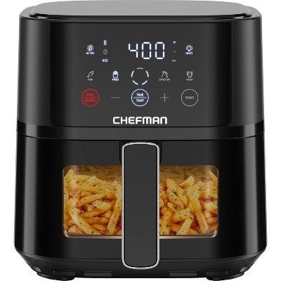 Chefman TurboFry Touch 4 - Qt Easy - View Air Fryer w/ 4 Cooking Presets and 450F Hi - Fry Button - Black - with Dimensions (Overall): 10.24 inches (H) x 14.57 inches (W) x 10.04 inches (D) | Sold by Uncle Wiener's Wholesale