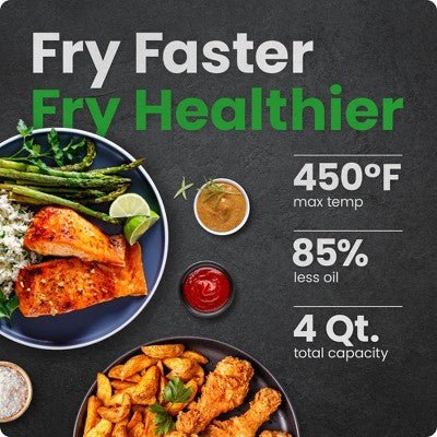 Chefman TurboFry Touch 4 - Qt Easy - View Air Fryer w/ 4 Cooking Presets and 450F Hi - Fry Button - Black - with Dimensions (Overall): 10.24 inches (H) x 14.57 inches (W) x 10.04 inches (D) | Sold by Uncle Wiener's Wholesale