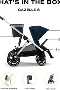 Cybex Gazelle S 2 Stroller – Modular Double Stroller for Infant and Toddler, Includes Detachable Shopping Basket, Over 20+ Configurations, Folds Flat for Easy Storage - Ocean Blue/Silver Frame - with | Sold by Uncle Wiener's Wholesale