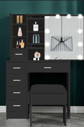 Elegant Vanity Desk with LED Lighted Mirror, Drawers & Stool – Makeup Dressing Table Set - with Black HDT025B | Sold by Uncle Wiener's Wholesale