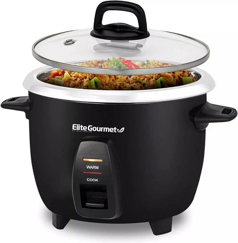 Elite Gourmet ERC2010B Old Version Makes Soups, Stews, Grains, Cereals, Keep Warm Feature, 10 Cooked (5 Cups uncooked), Stainless Steel, Black - with | Sold by Uncle Wiener's Wholesale
