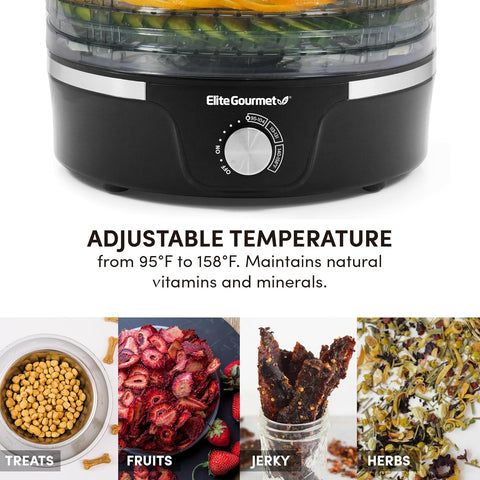 Elite Gourmet Food Dehydrator with Adjustable Temperature and Even Heat Distribution 1016437 - with | Sold by Uncle Wiener's Wholesale