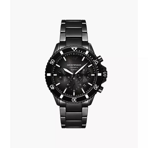 Emporio Armani Men's Chronograph Black Ceramic Watch - Black - with black | Sold by Uncle Wiener's Wholesale