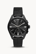 Emporio Armani Men's Emporio Armani Chronograph Black Leather Watch - with black | Sold by Uncle Wiener's Wholesale