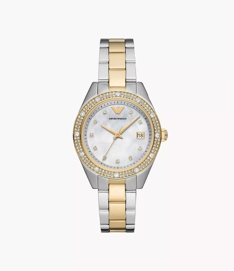 Emporio Armani Women's Three - Hand Date Two - Tone Stainless Steel Watch - Gold / Silver - with Gold,Silver | Sold by Uncle Wiener's Wholesale